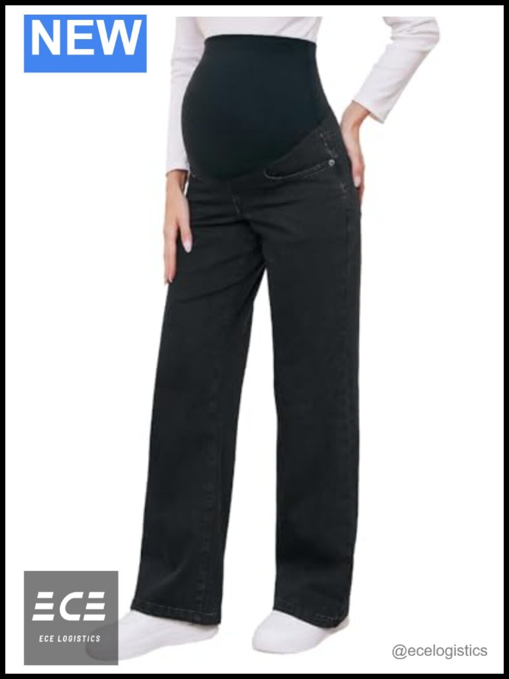 Maternity Straight Leg Jeans Over Belly Relaxed Fit Pregnancy Denim Work Pants